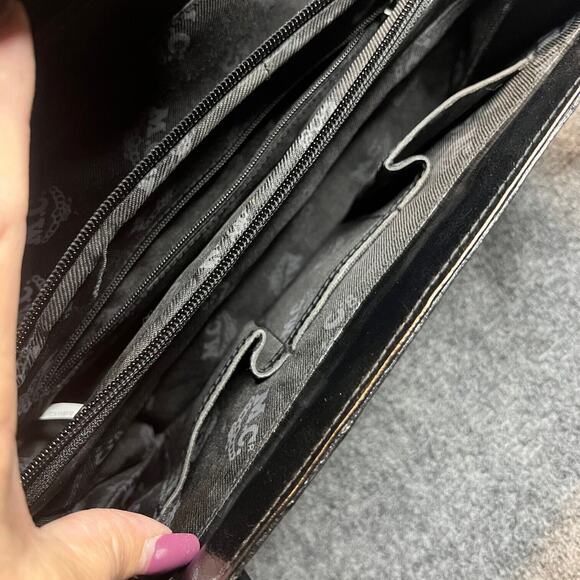 Marc Chantel MC Shoulder Bag Purse Womens Black Embossed Leather Silver Flower - Picture 6 of 10